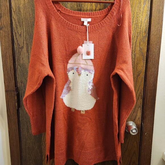 LC Lauren Conrad Sixe 3X Holiday Sequin Penguin Long Sleeve Tunic Sweater NWT - Picture 5 of 12